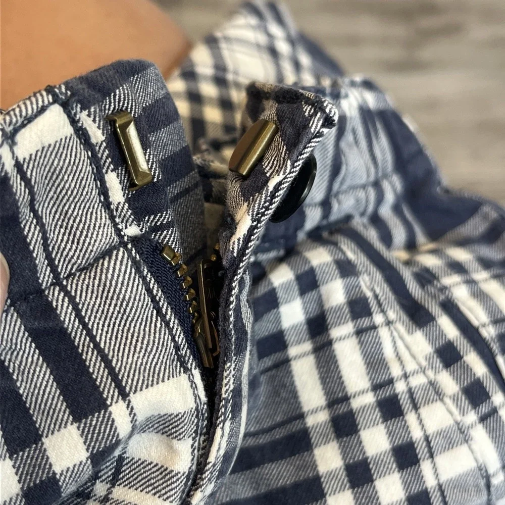 Lands' End Shorts Boy 6 Navy Blue Plaid Cargo Shorts‎ Cotton Elastic Back Preppy